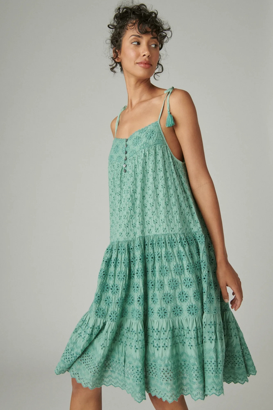 TIE SLEEVE TIERED EYELET DRESS, image 3