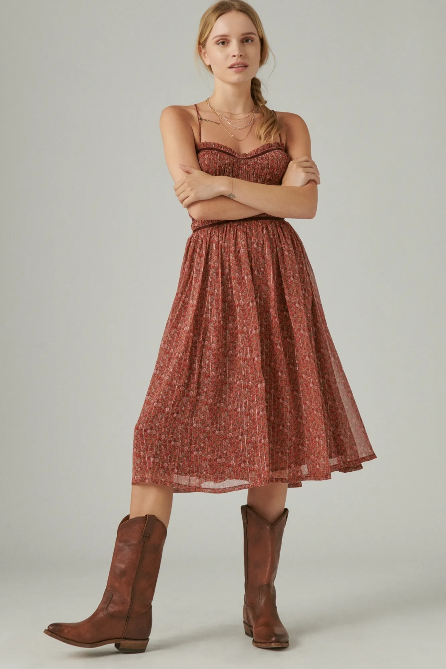 LACE UP CHIFFON MIDI DRESS, image 2