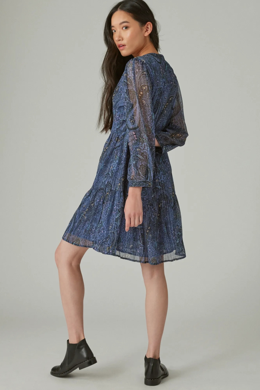 LONG SLEEVE PAISLEY BABYDOLL DRESS, image 2
