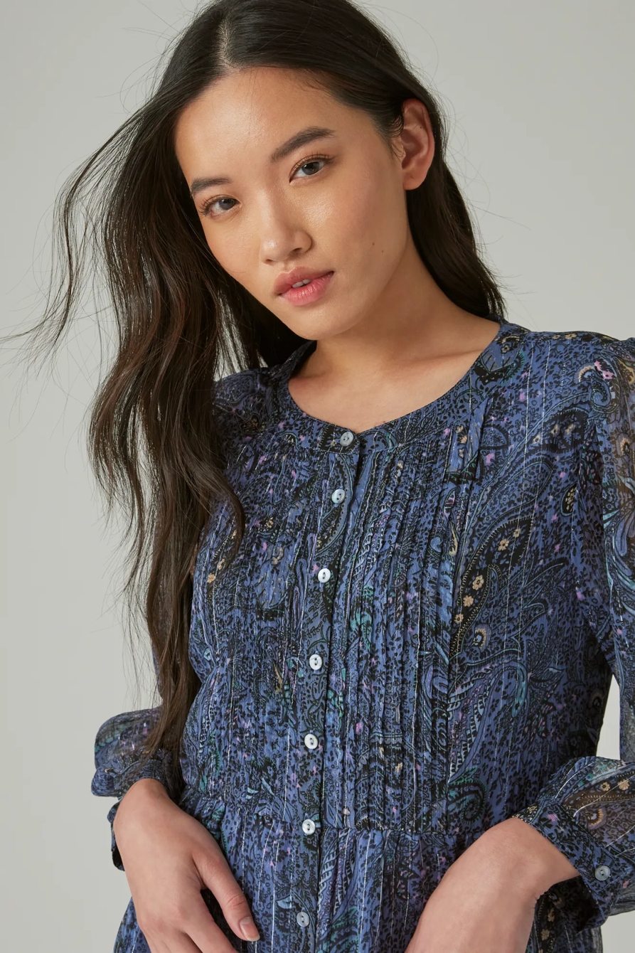 LONG SLEEVE PAISLEY BABYDOLL DRESS, image 3