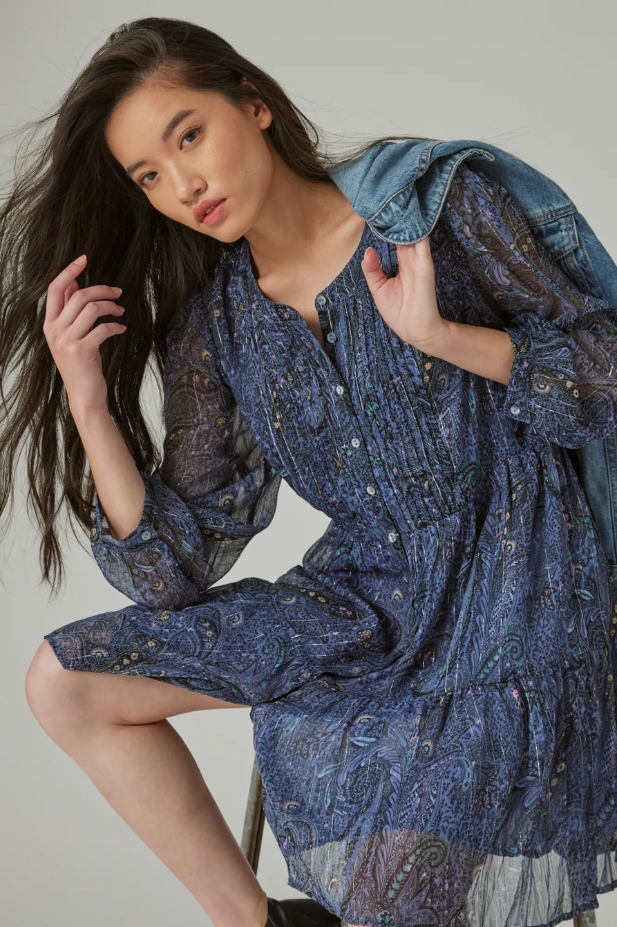 LONG SLEEVE PAISLEY BABYDOLL DRESS, image 4