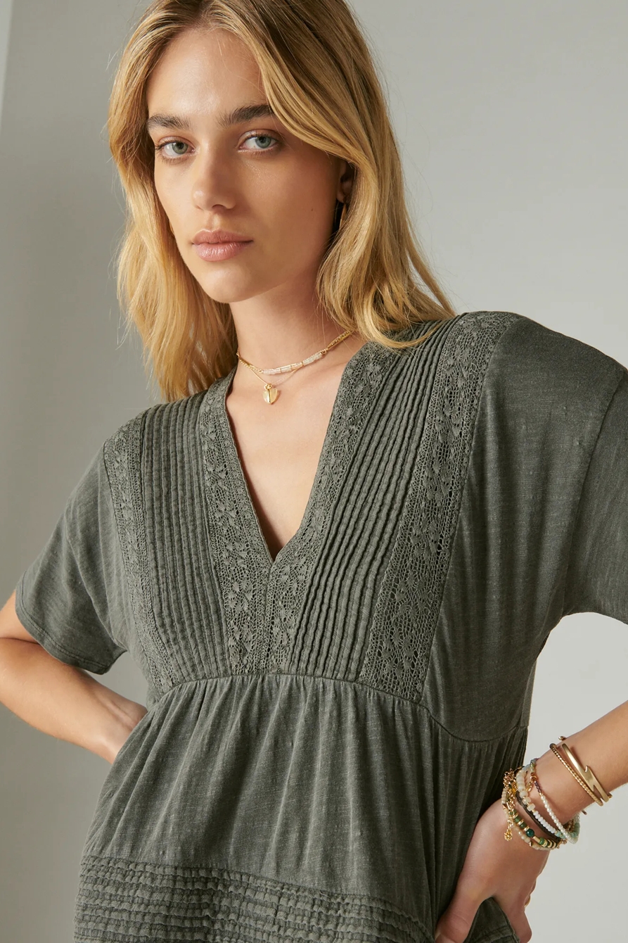 PINTUCK V NECK MINI DRESS | Lucky Brand