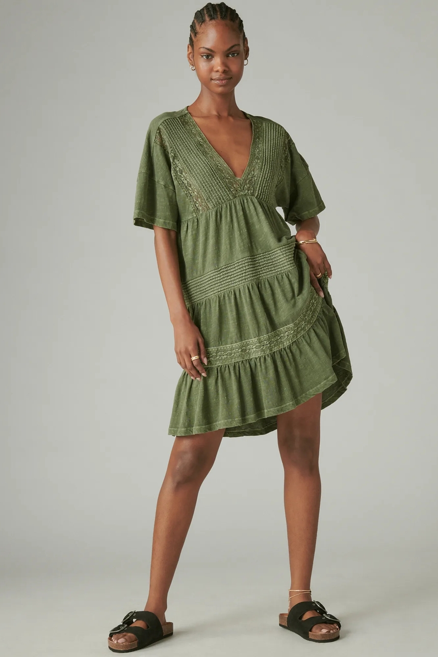 PINTUCK V NECK MINI DRESS, image 2