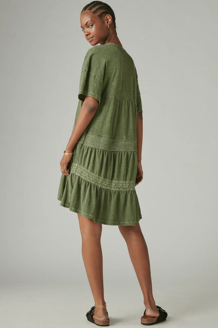 PINTUCK V NECK MINI DRESS, image 3