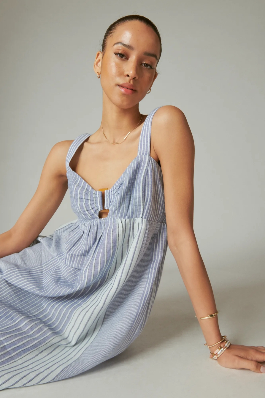 PLAID LINEN CUTOUT BABYDOLL DRESS, image 2