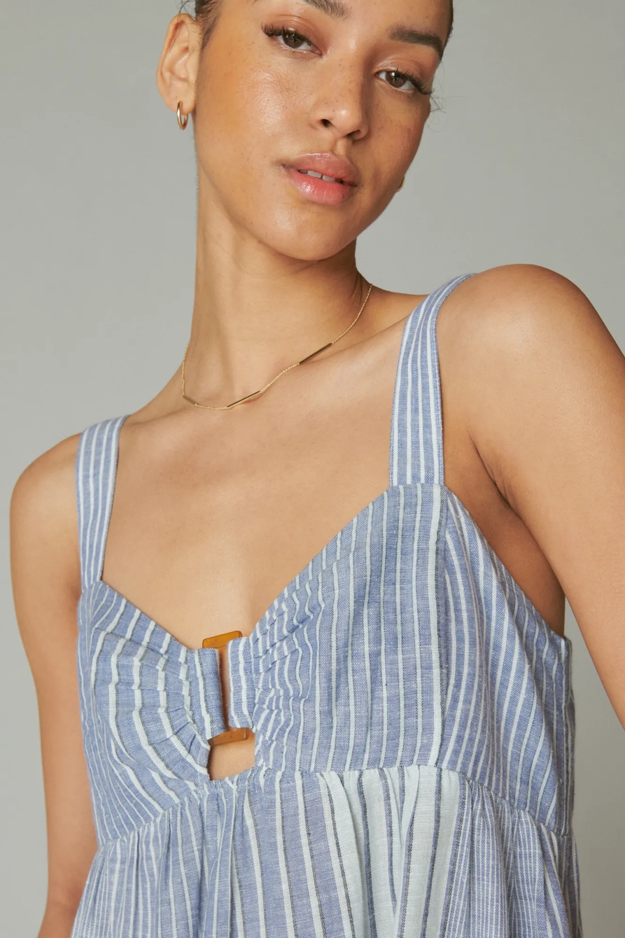 PLAID LINEN CUTOUT BABYDOLL DRESS, image 4