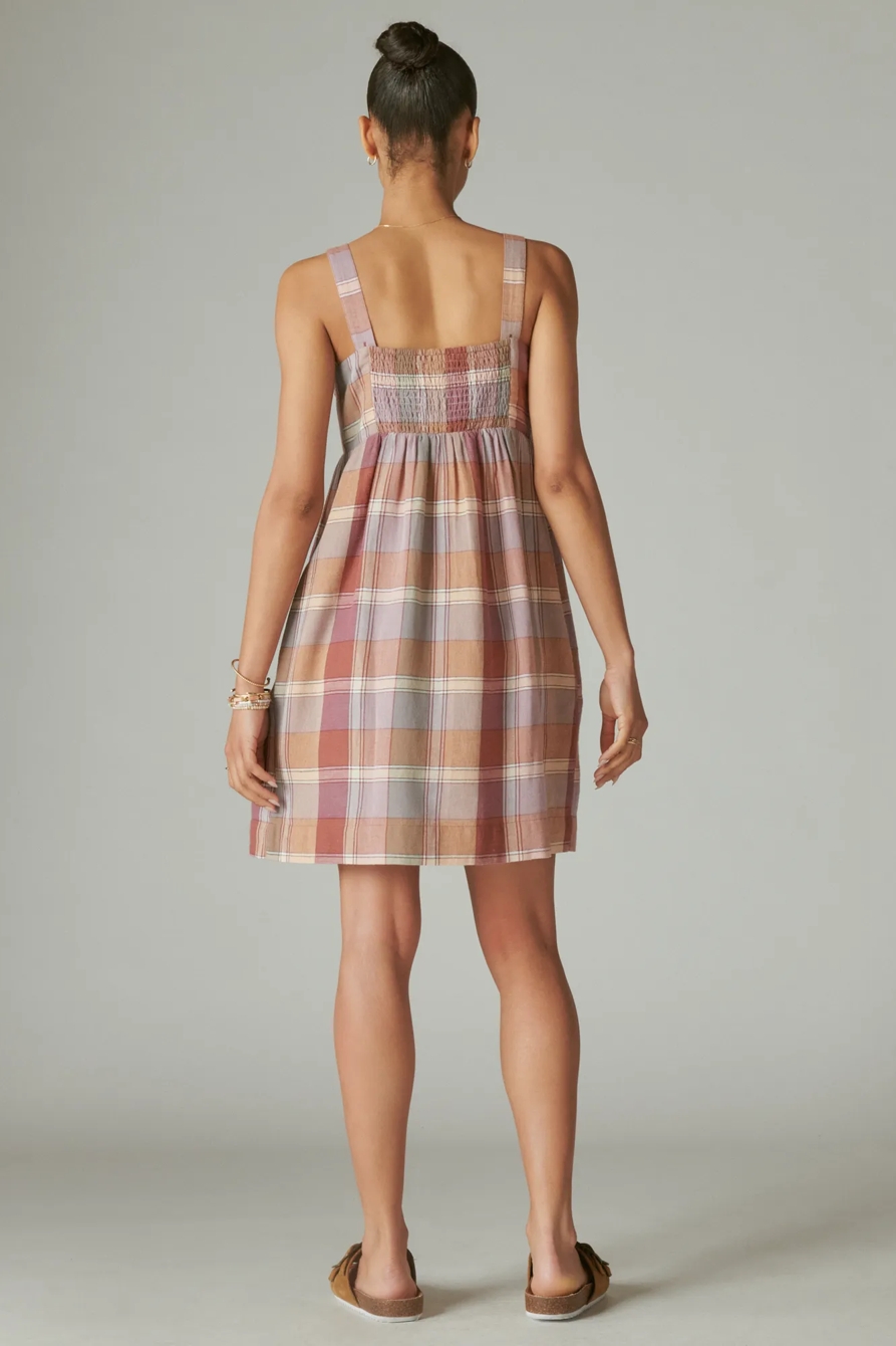 PLAID LINEN CUTOUT BABYDOLL DRESS, image 4
