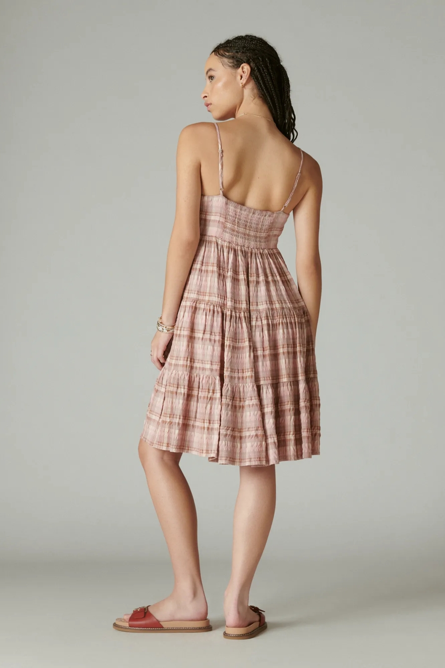 PLAID BUTTON FRONT TIERED MINI DRESS, image 3