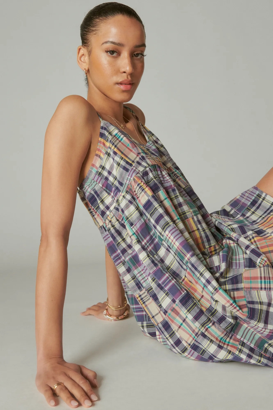 PATCHWORK MADRAS BABYDOLL MINI DRESS, image 2