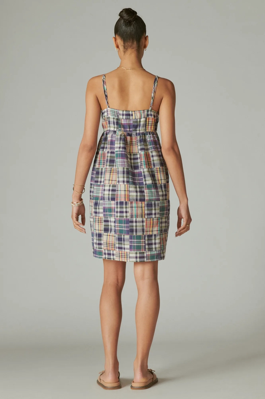 PATCHWORK MADRAS BABYDOLL MINI DRESS, image 3