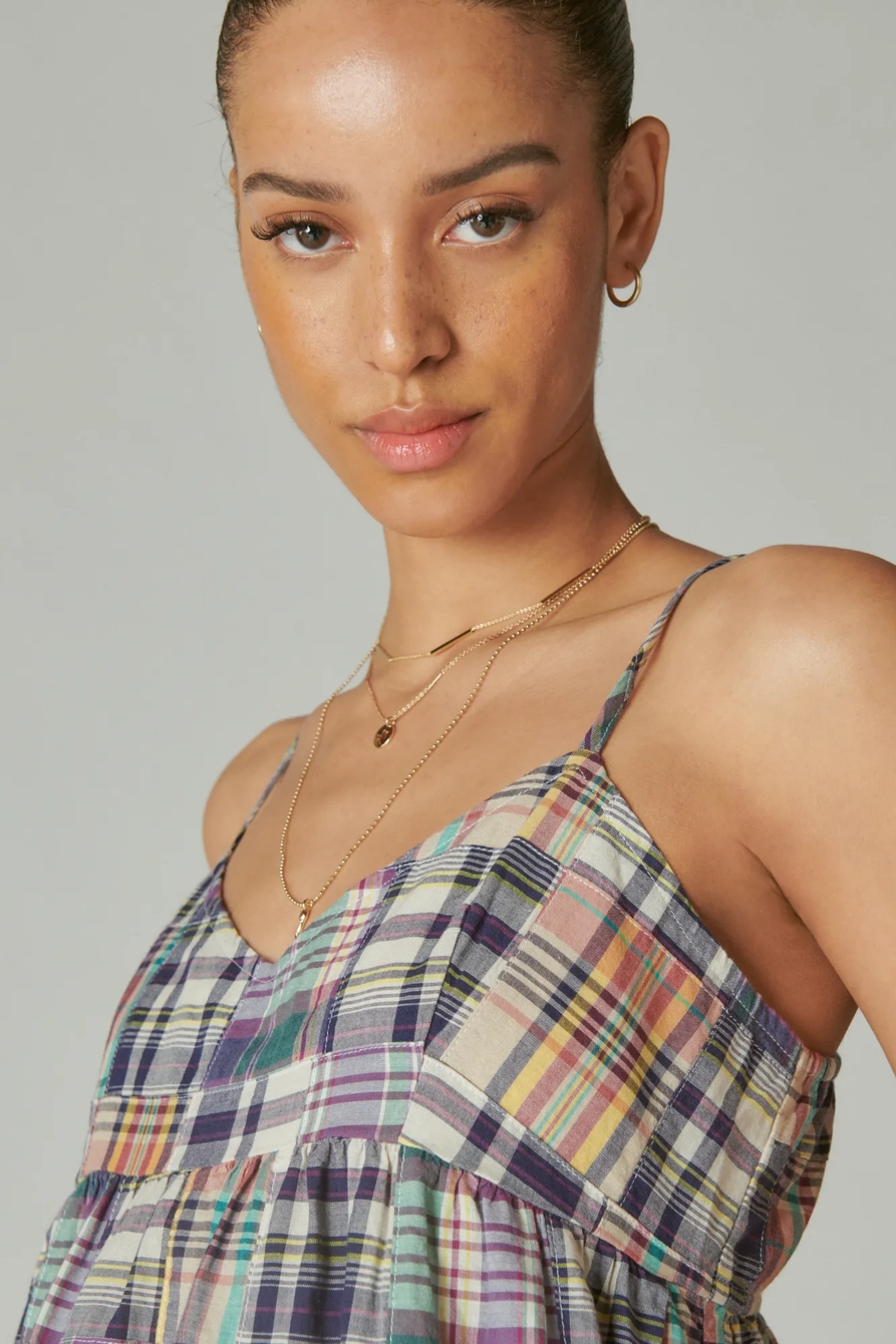 PATCHWORK MADRAS BABYDOLL MINI DRESS, image 4