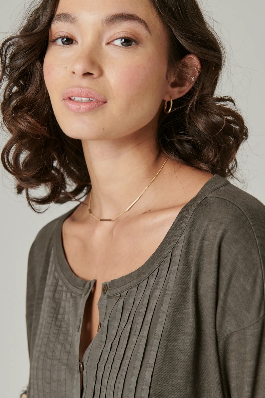 PINTUCK TIERED KNIT HENLEY DRESS, image 5