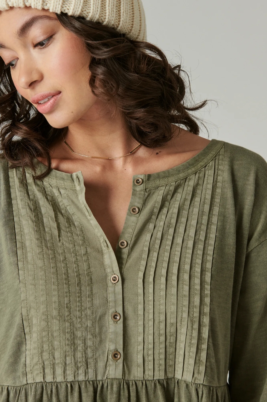 激安アウトレット通販 レディース KNIT TIERED PINTUCK HENLEY Brand Lucky | DRESS ワンピース
