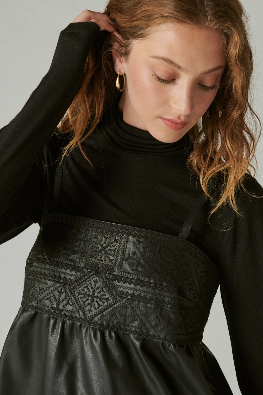 LEATHER EMBROIDERED MINI DRESS, image 2
