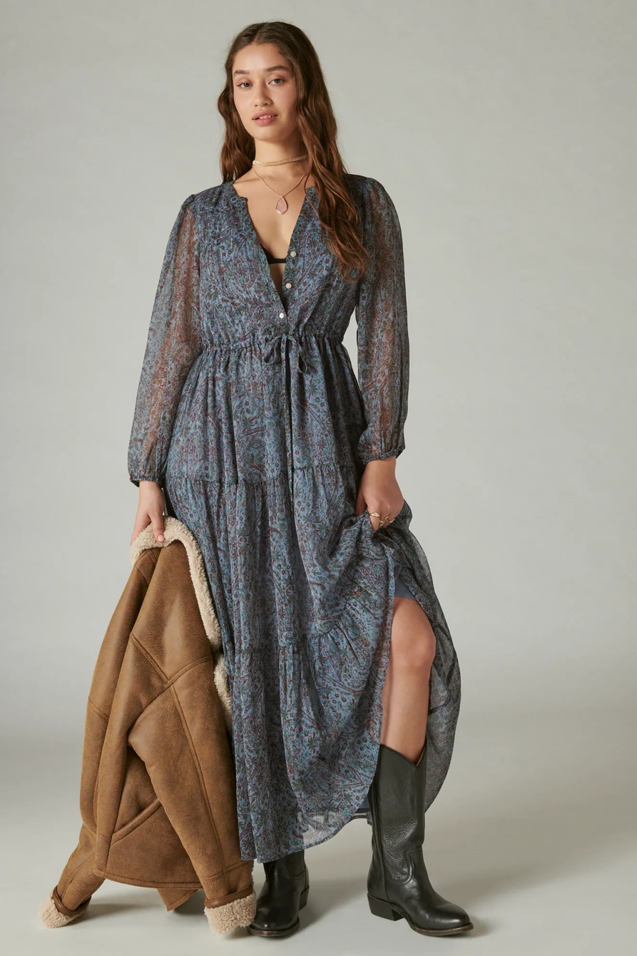 PRINTED SHINE CHIFFON MAXI DRESS, image 2