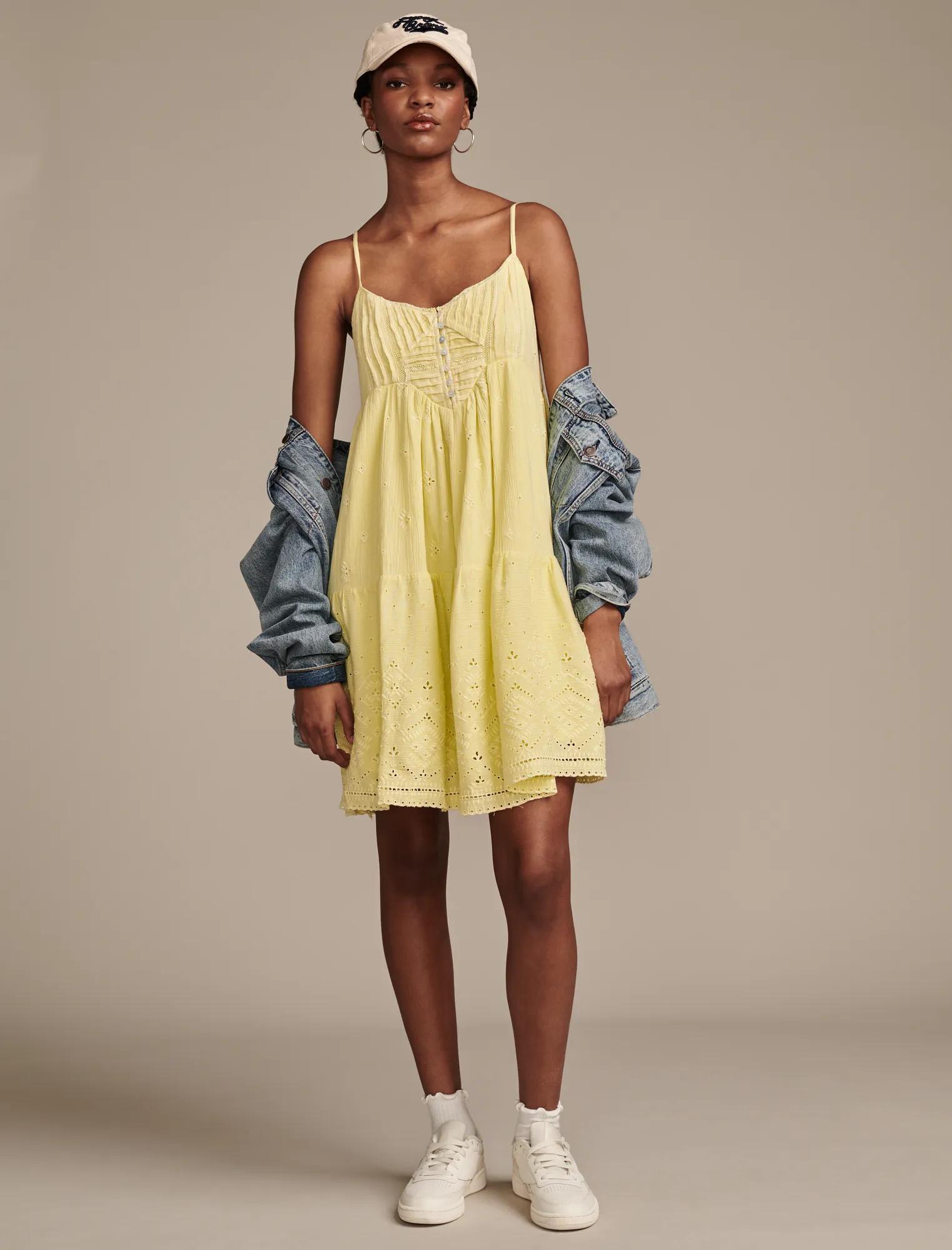 Casual Tiered Hem Lucky Brand Women's Pintuck Bodice Tiered Mini Dress - Flowy Hemp Blend Summer Dress Women's Mini Dress