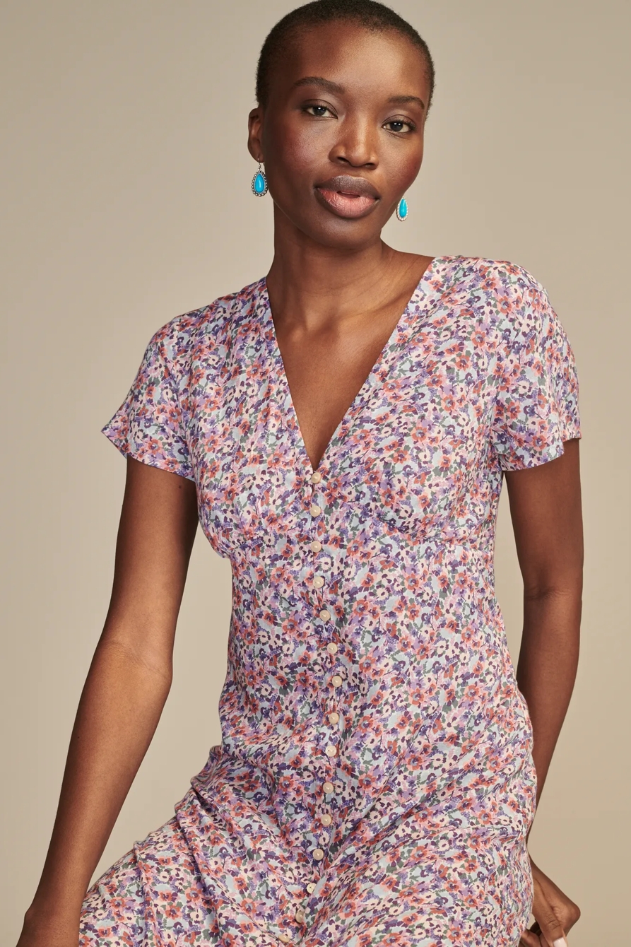 PRINT SHORT SLEEVE BUTTON FRONT MIDI DRESS, image 2