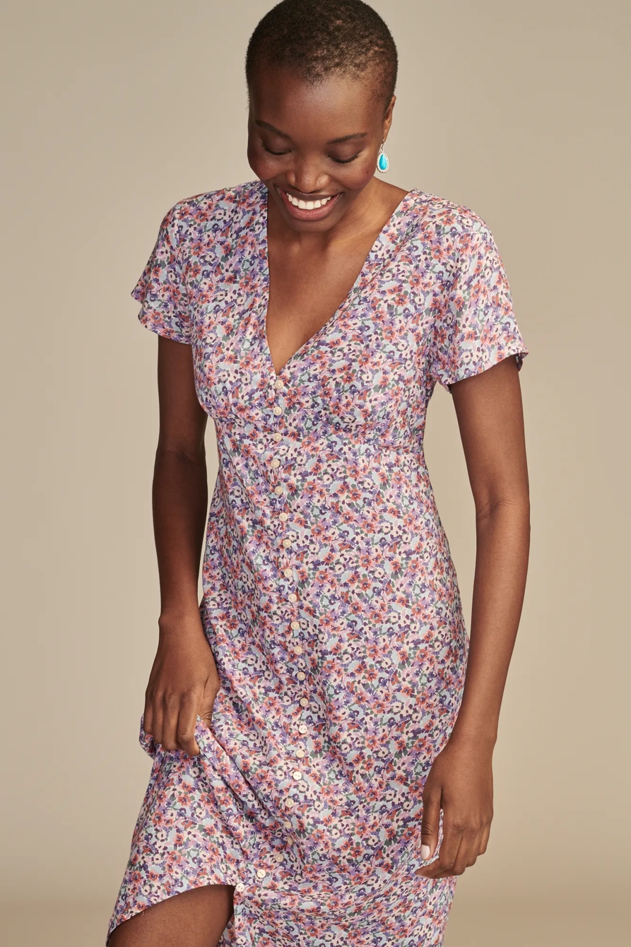 PRINT SHORT SLEEVE BUTTON FRONT MIDI DRESS, image 3