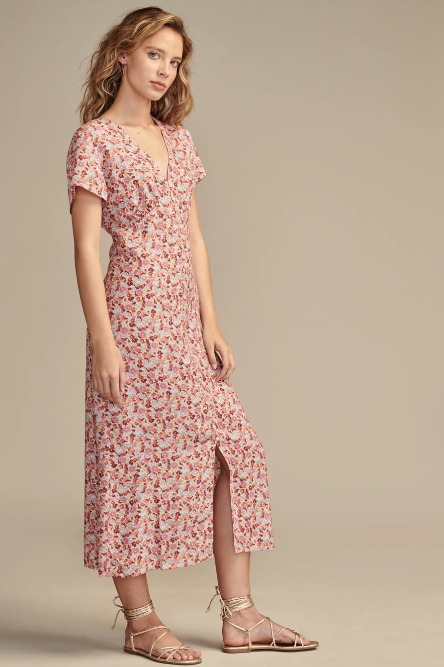 PRINT SHORT SLEEVE BUTTON FRONT MIDI DRESS, image 3