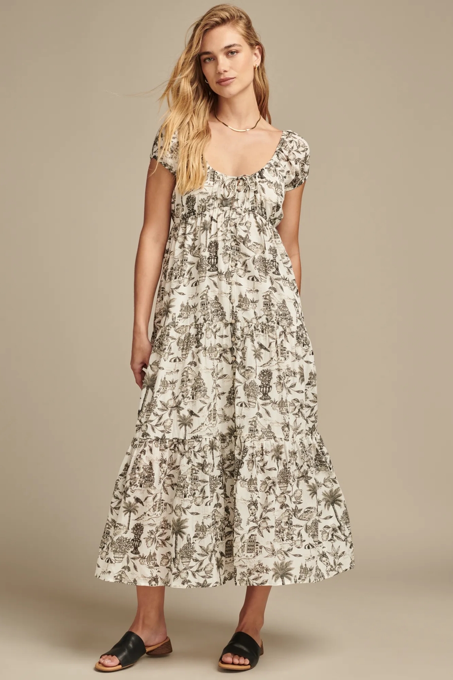 BUTTON FRONT TIERED MIDI DRESS, image 3