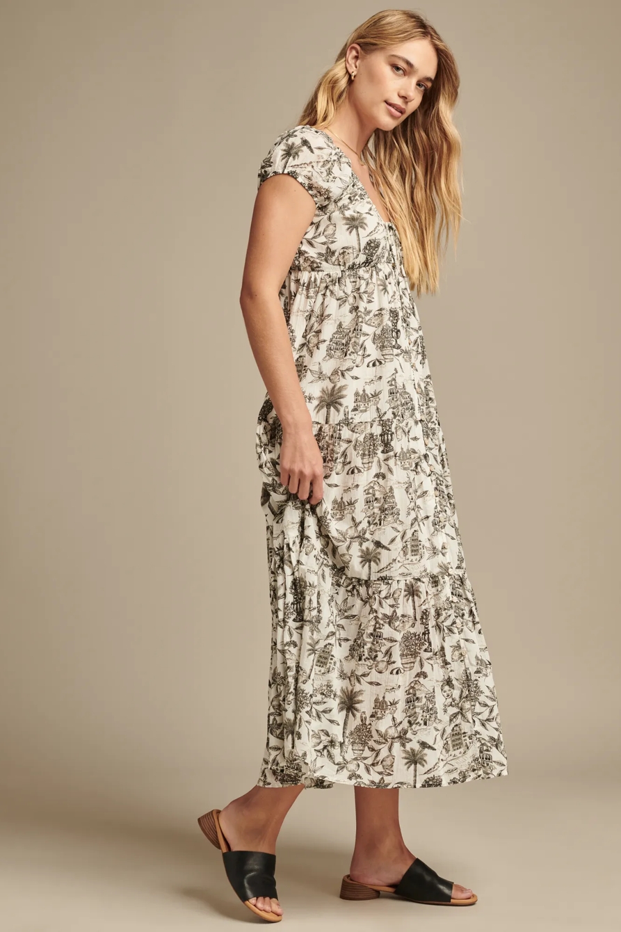BUTTON FRONT TIERED MIDI DRESS, image 4