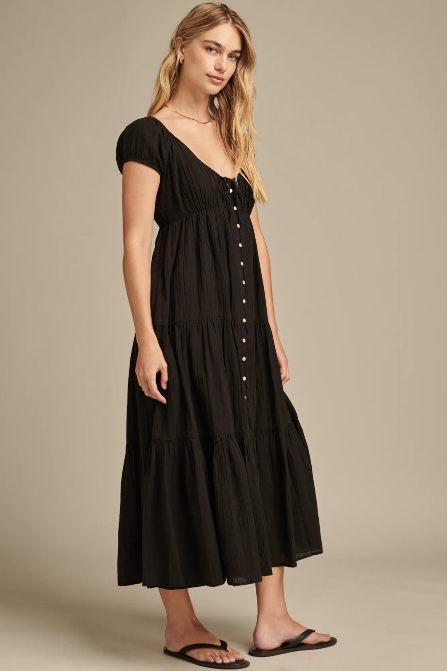 BUTTON FRONT TIERED MIDI DRESS, image 4