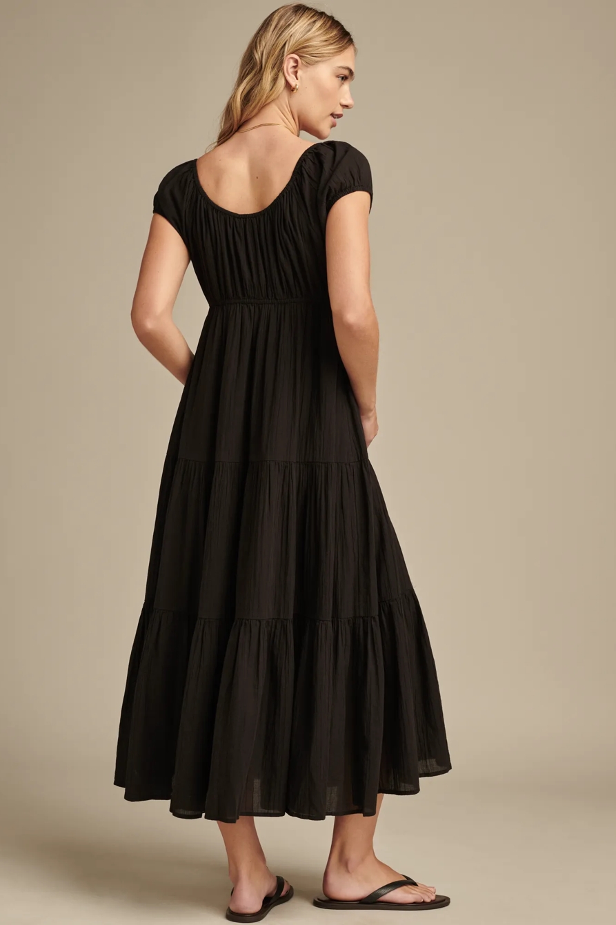 BUTTON FRONT TIERED MIDI DRESS, image 5
