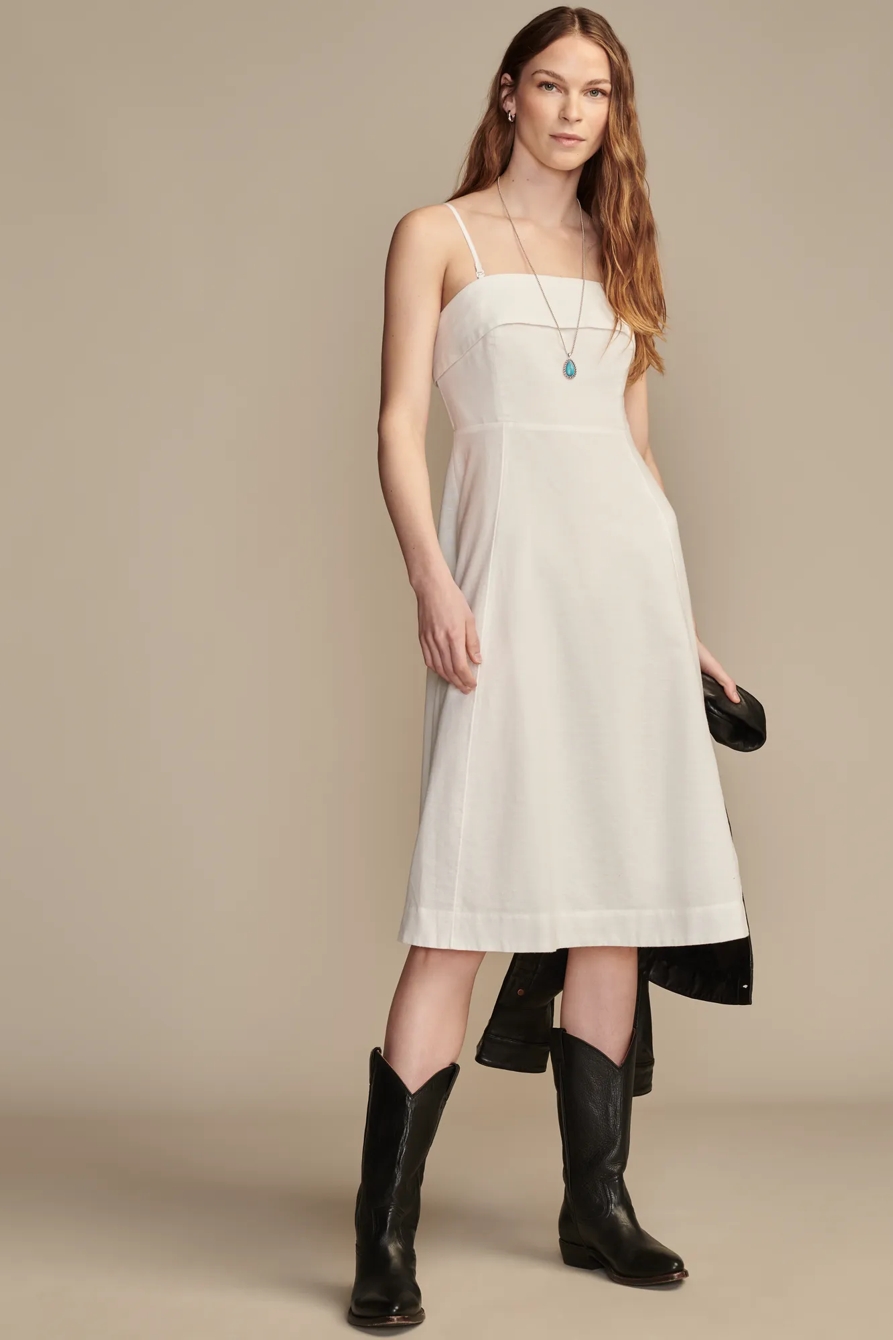 STRAPLESS LINEN OVERLAY MIDI DRESS, image 1