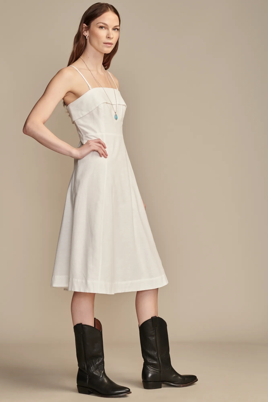 STRAPLESS LINEN OVERLAY MIDI DRESS, image 4