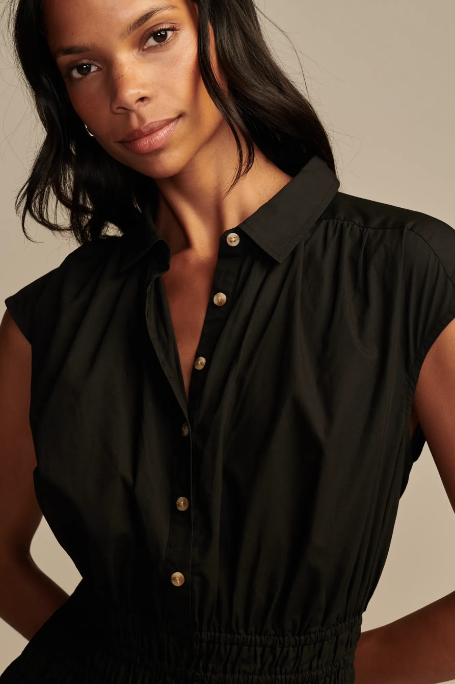 SOLID SMOCKED DROPPED WAIST MIDI SHIRT DRESS, image 4