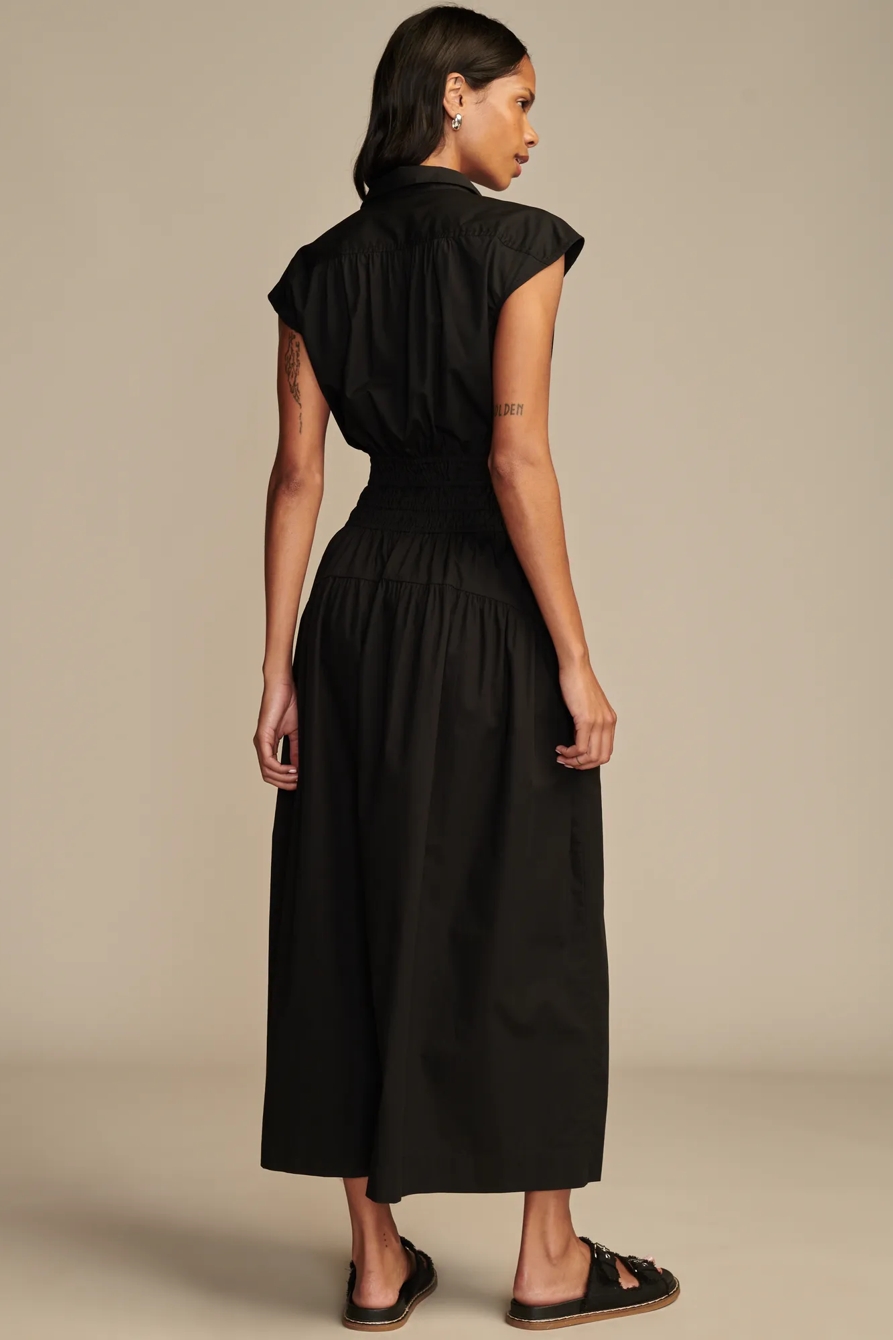 SOLID SMOCKED DROPPED WAIST MIDI SHIRT DRESS, image 5