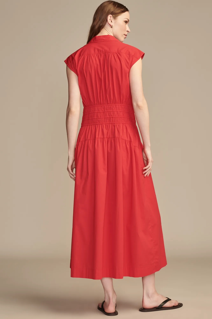 SOLID SMOCKED DROPPED WAIST MIDI SHIRT DRESS, image 5