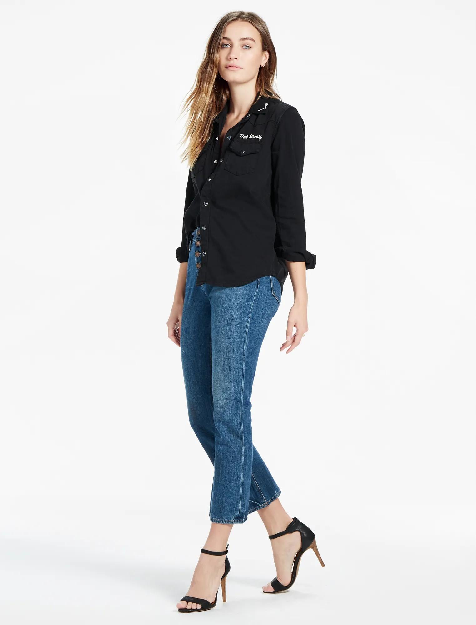 SORRY NOT SORRY EMBROIDERED WESTERN DENIM SHIRT, image 2