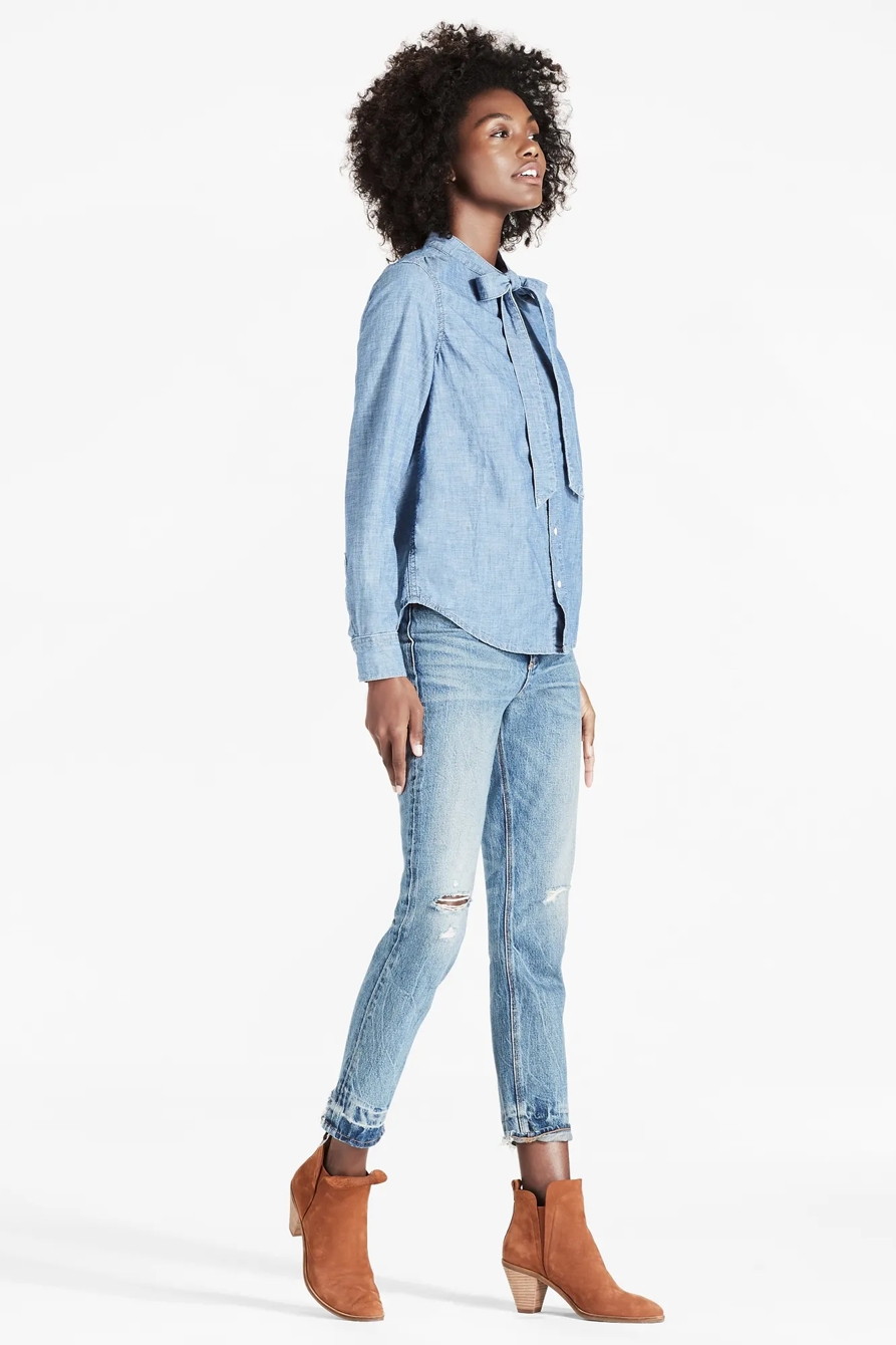 CHAMBRAY SHIRT WITH FEMININE BOW, image 2