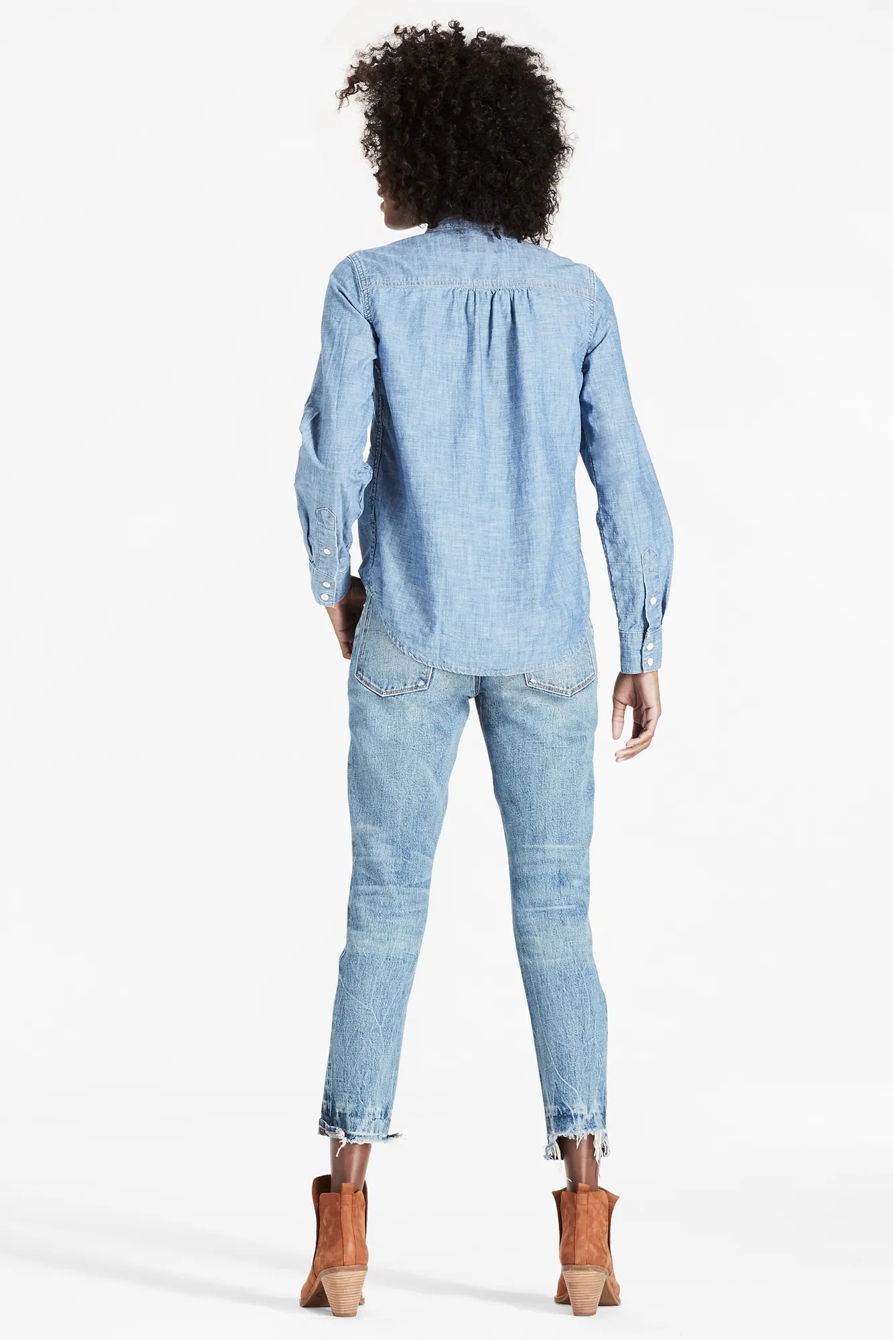 CHAMBRAY SHIRT WITH FEMININE BOW, image 3