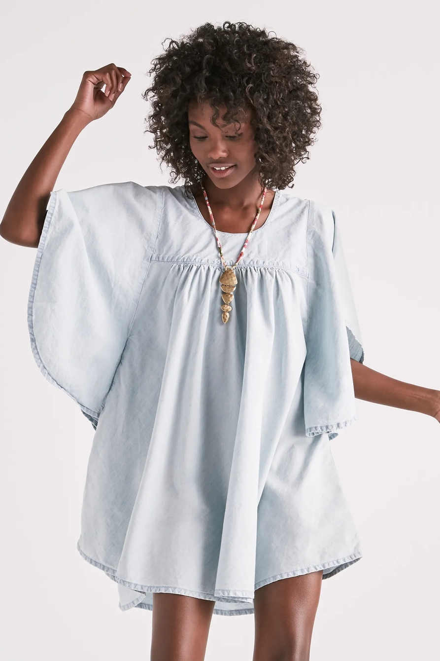 SHIRRED CHAMBRAY DRESS, image 1
