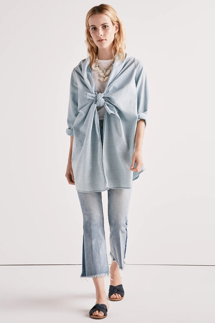 KNOTTED & DRAPED CHAMBRAY TOP, image 4