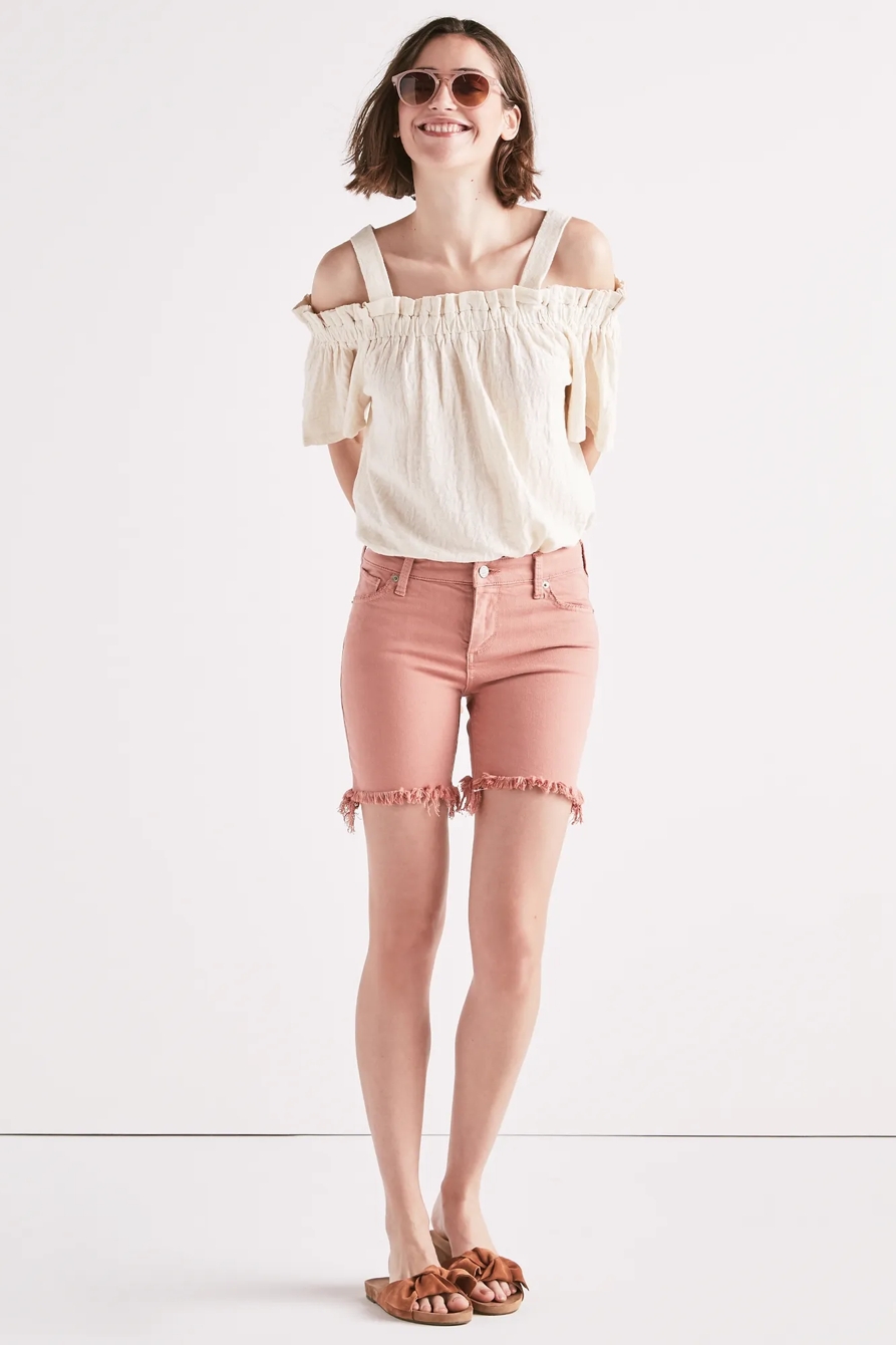 AVA MID RISE JEAN SHORT IN WASHED ROSE, image 2