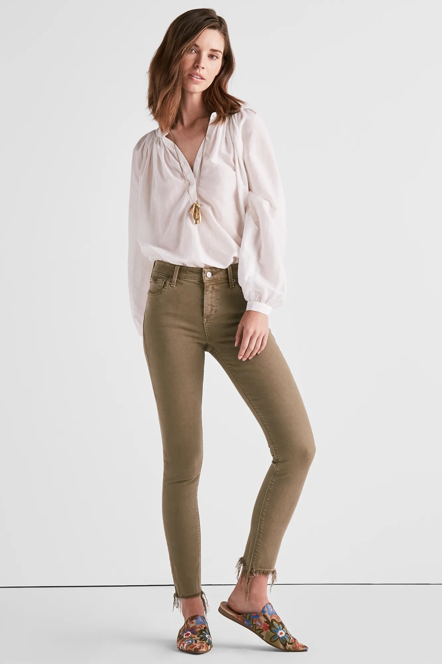 AVA MID RISE SKINNY JEAN IN FRAY MAJESTIC GREEN, image 2