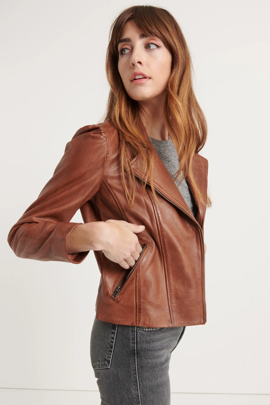 PUFF SLEEVE LEATHER MOTO JACKET, image 2