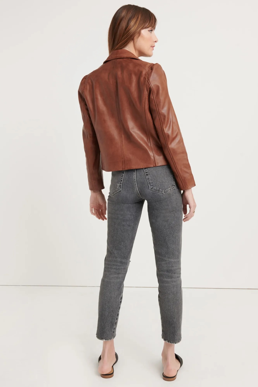 PUFF SLEEVE LEATHER MOTO JACKET, image 3