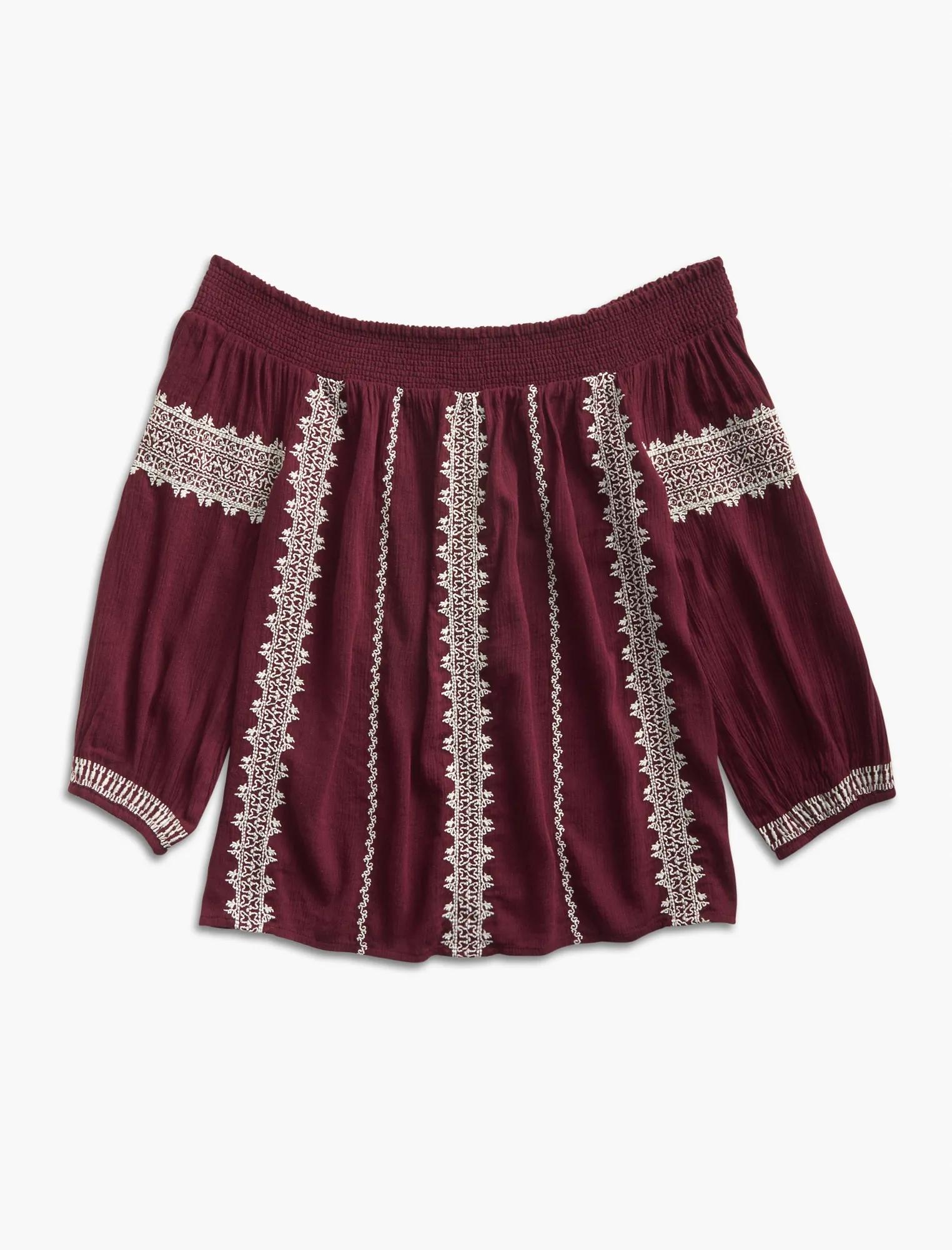 OFF THE SHOULDER EMBROIDERED PEASANT TOP, image 4