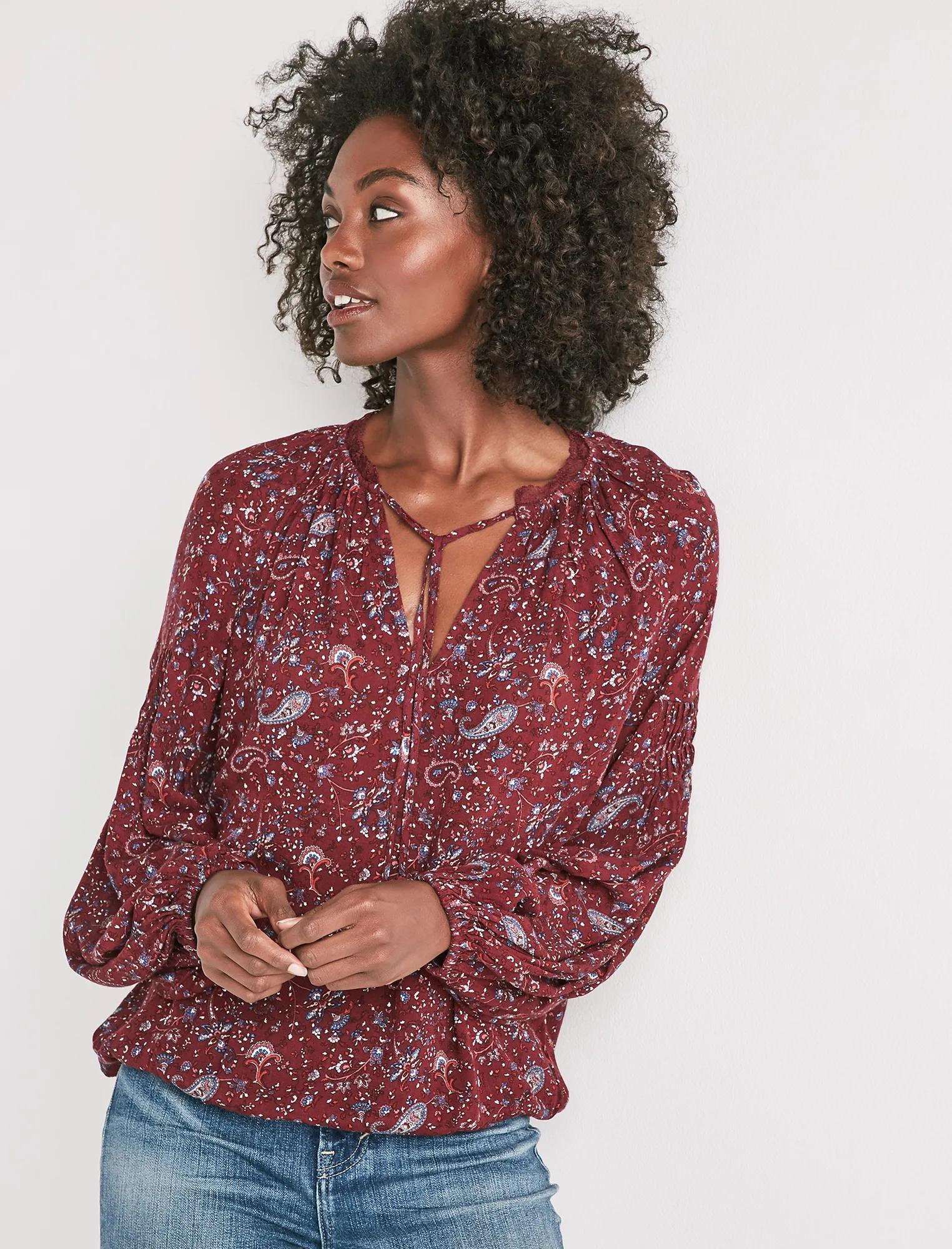 PAISLEY LACE PEASANT TOP, image 1