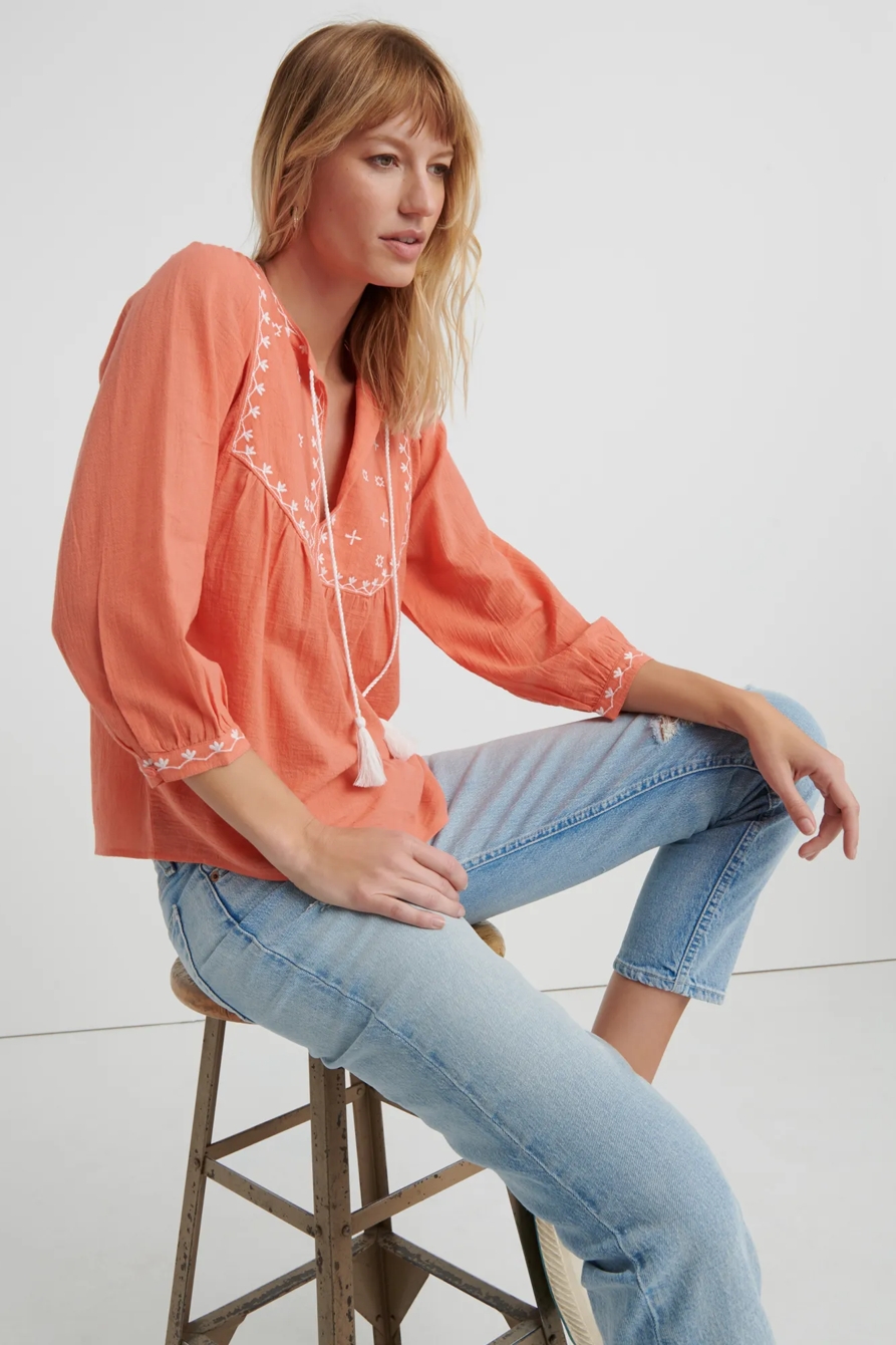 EVELYN EMBROIDERED PEASANT TOP, image 2