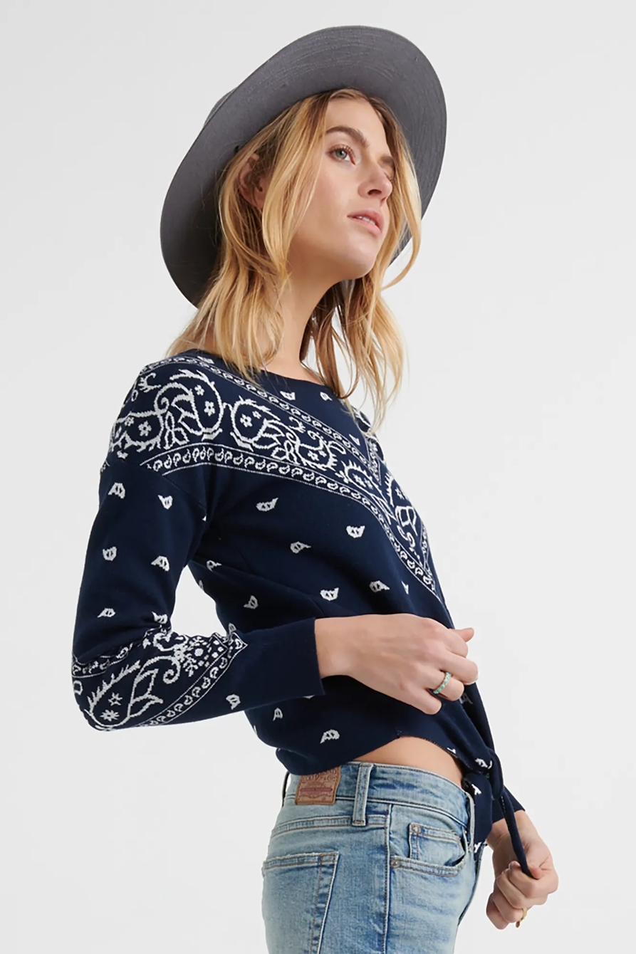BANDANA INTARSIA TIE FRONT SWEATER, image 2