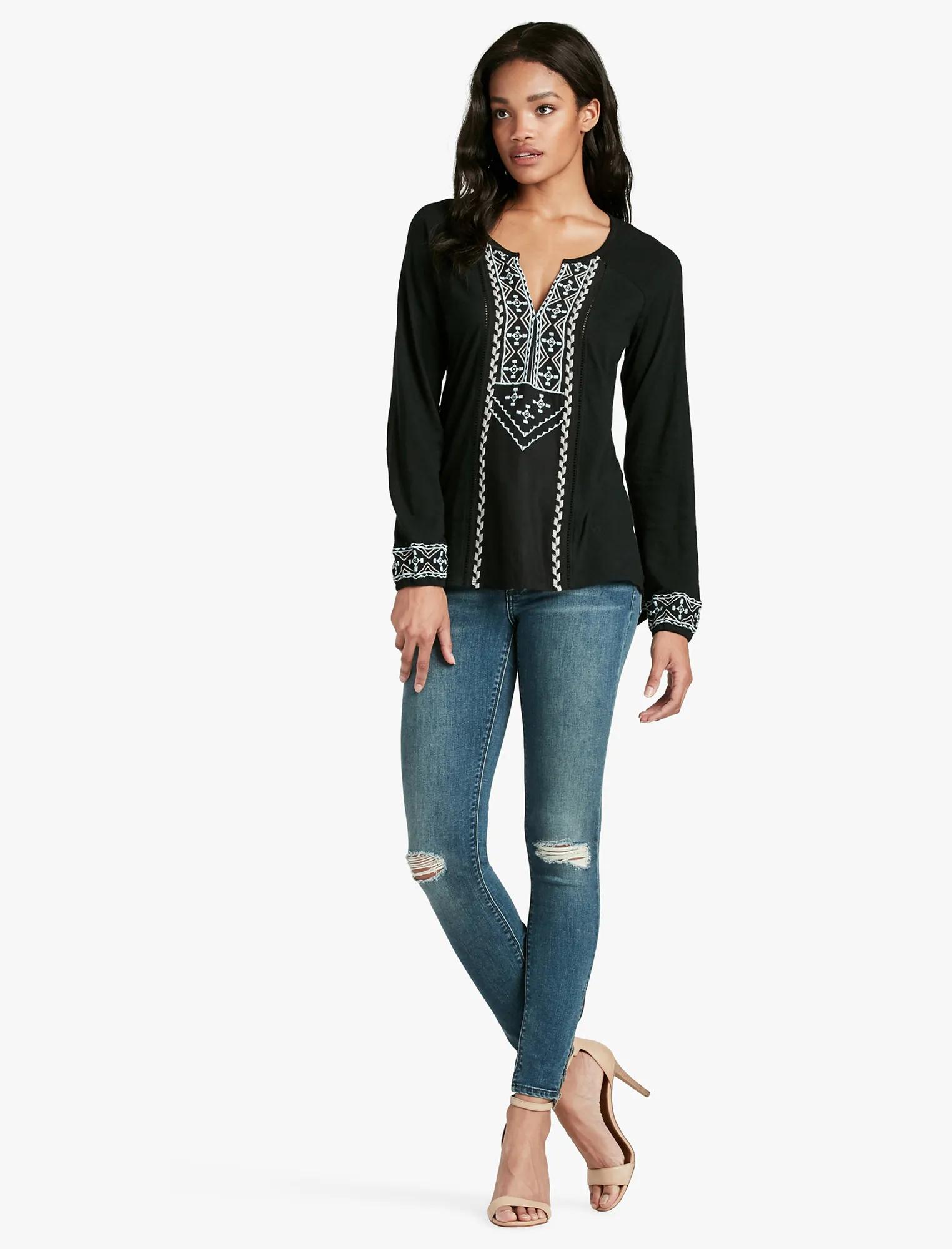 EMBROIDERED WOVEN MIX TOP, image 2