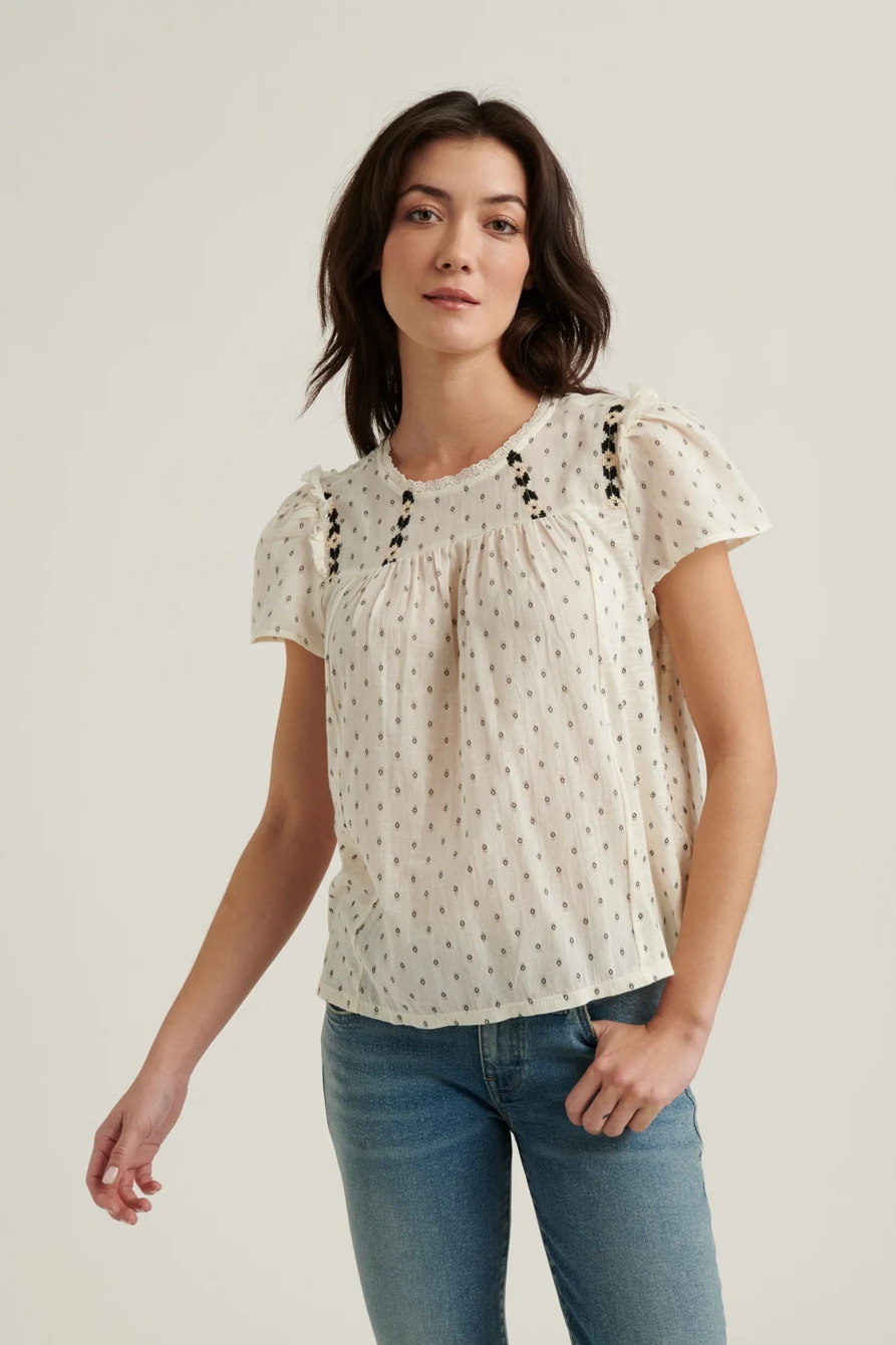NOVELTY SHORT SLEEVE PEASANT TOP, image 1