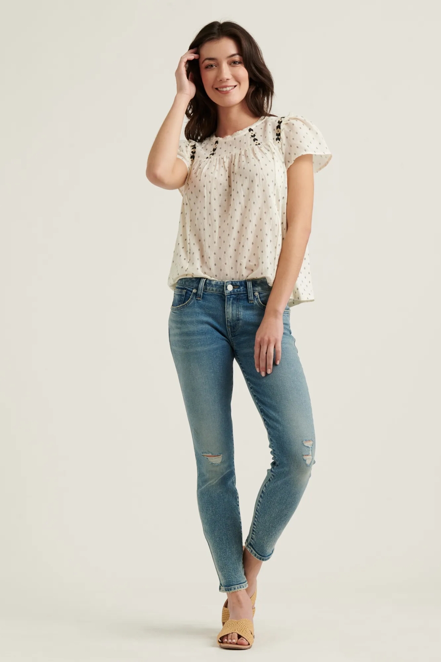 NOVELTY SHORT SLEEVE PEASANT TOP, image 2