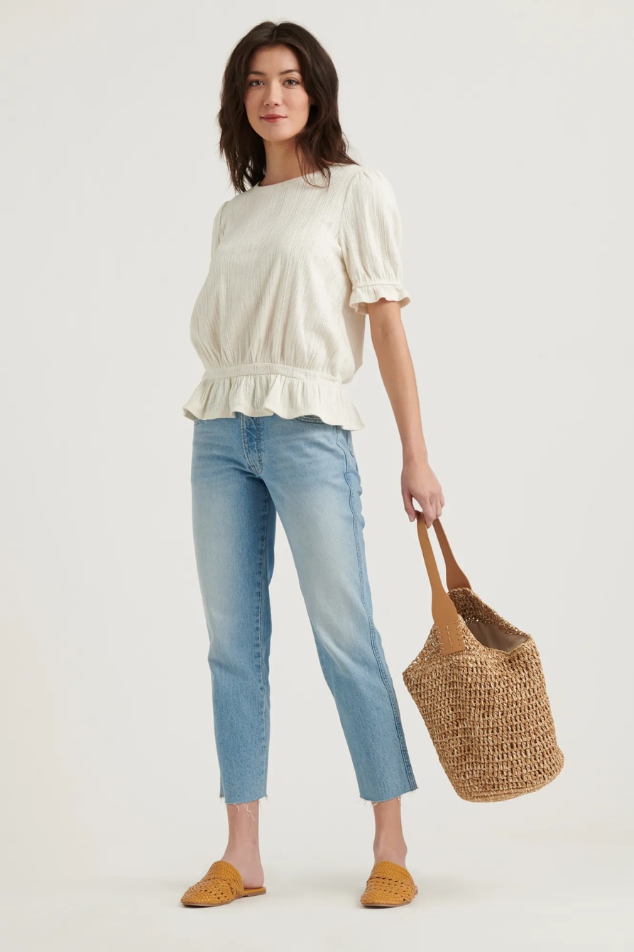 POINTELLE KNIT BANDED TOP, image 2