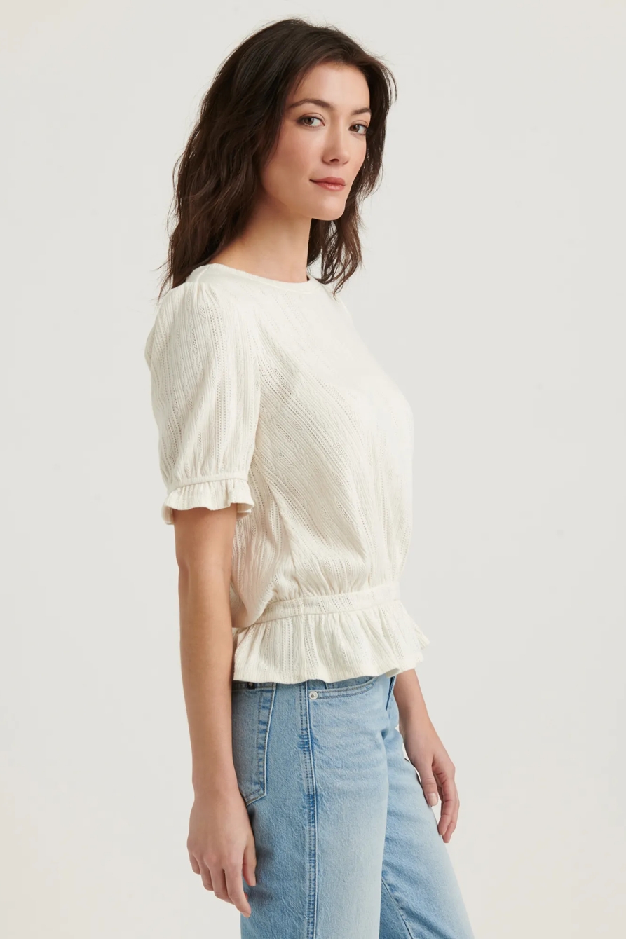 POINTELLE KNIT BANDED TOP, image 3